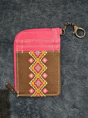 Wrangler Pink and Brown Embroidered Card Holder with Key Clip